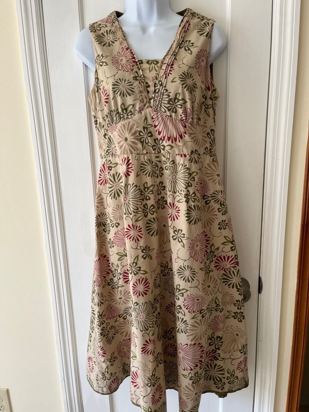 Cotton Midi Dress Long Sleeveless Floral Print Women’s 6P Multi Cottage Fairy